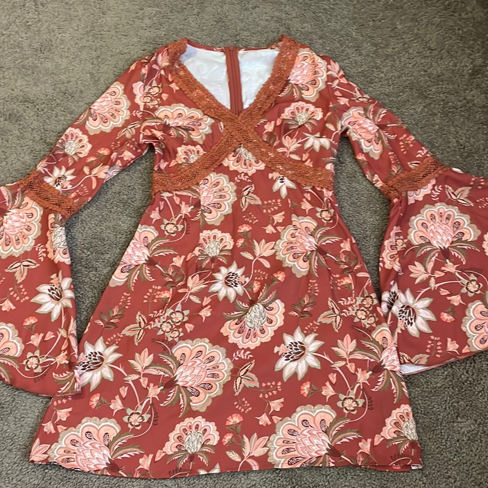 Orange Bell Sleve Minidress